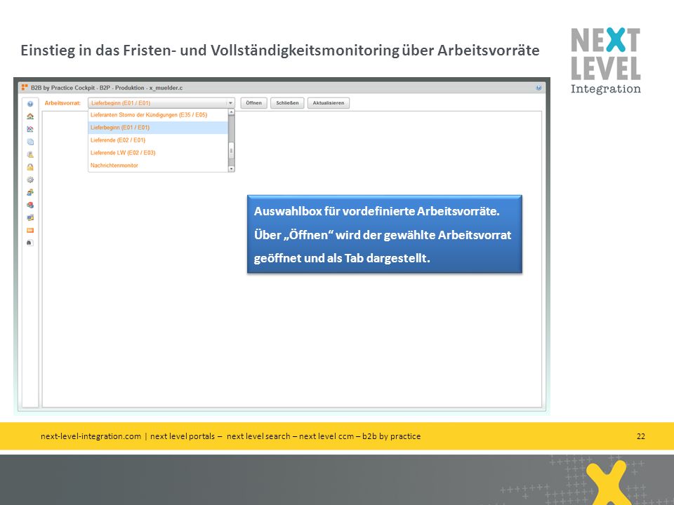 Einstieg in das Fristen- und Vollständigkeitsmonitoring über Arbeitsvorräte