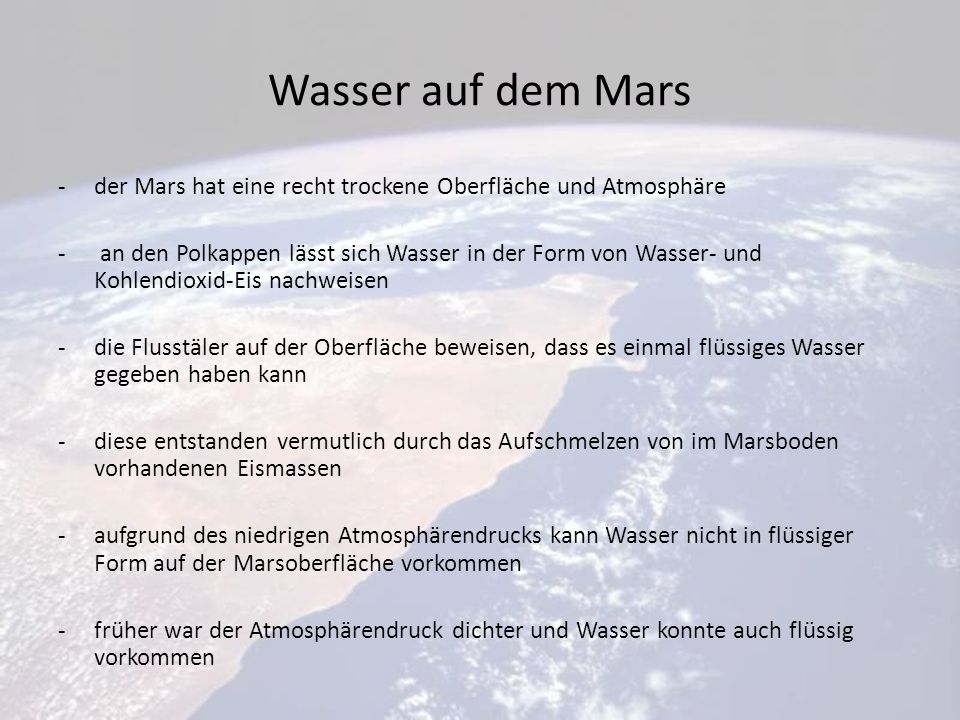 Wasser auf dem Mars der Mars hat eine recht trockene Oberfläche und Atmosphäre.