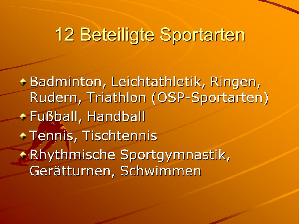12 Beteiligte Sportarten
