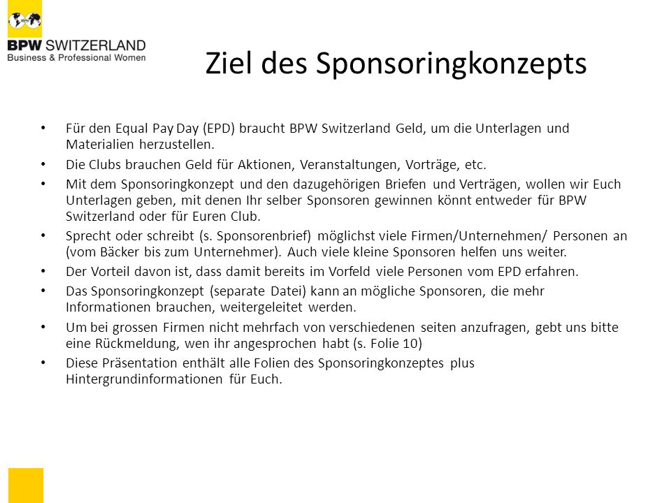 Ziel des Sponsoringkonzepts