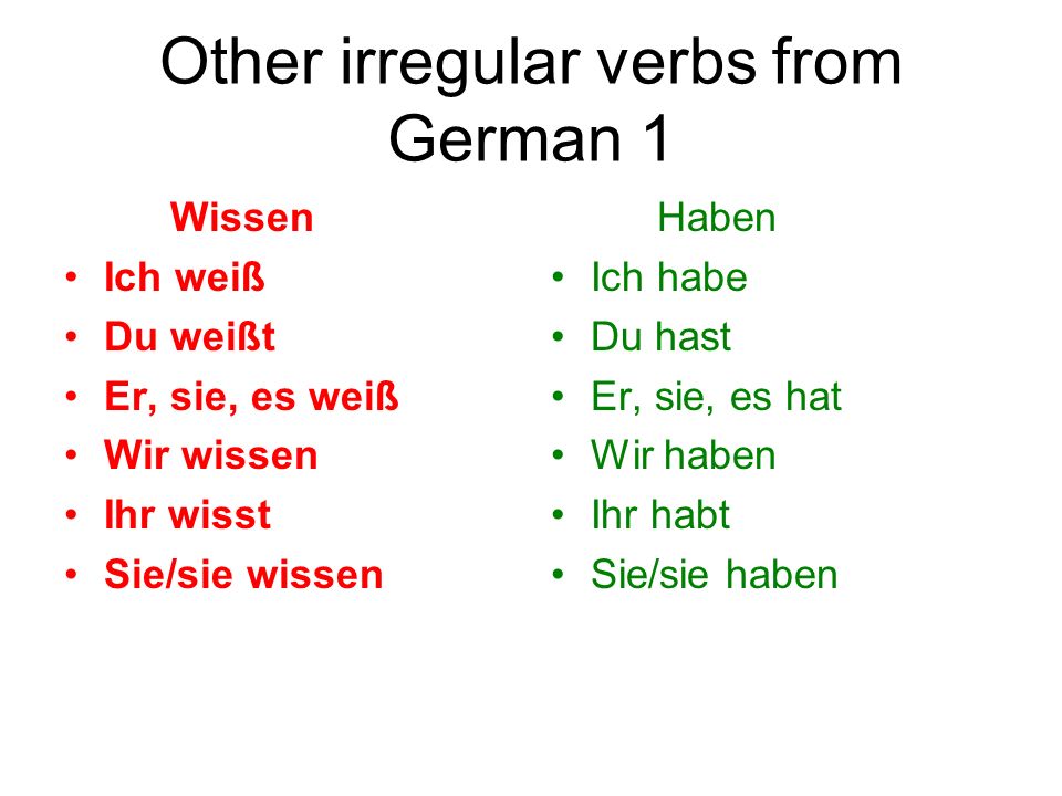 Other irregular verbs from German 1