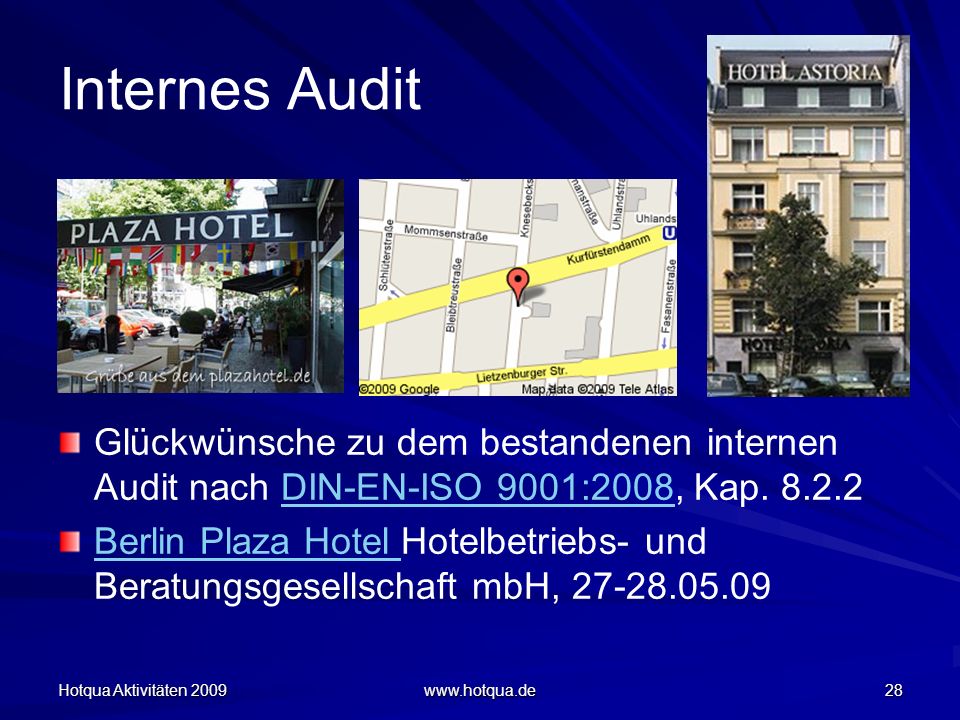 Internes Audit Glückwünsche zu dem bestandenen internen Audit nach DIN-EN-ISO 9001:2008, Kap