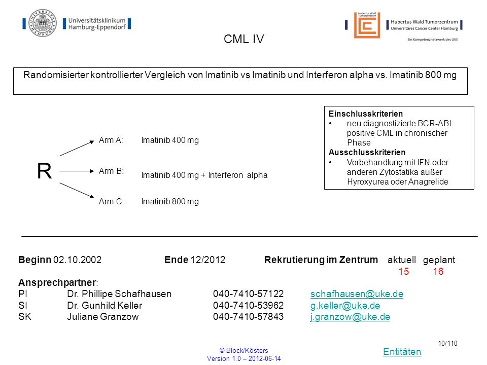 CML IV Randomisierter kontrollierter Vergleich von Imatinib vs Imatinib und Interferon alpha vs. Imatinib 800 mg.