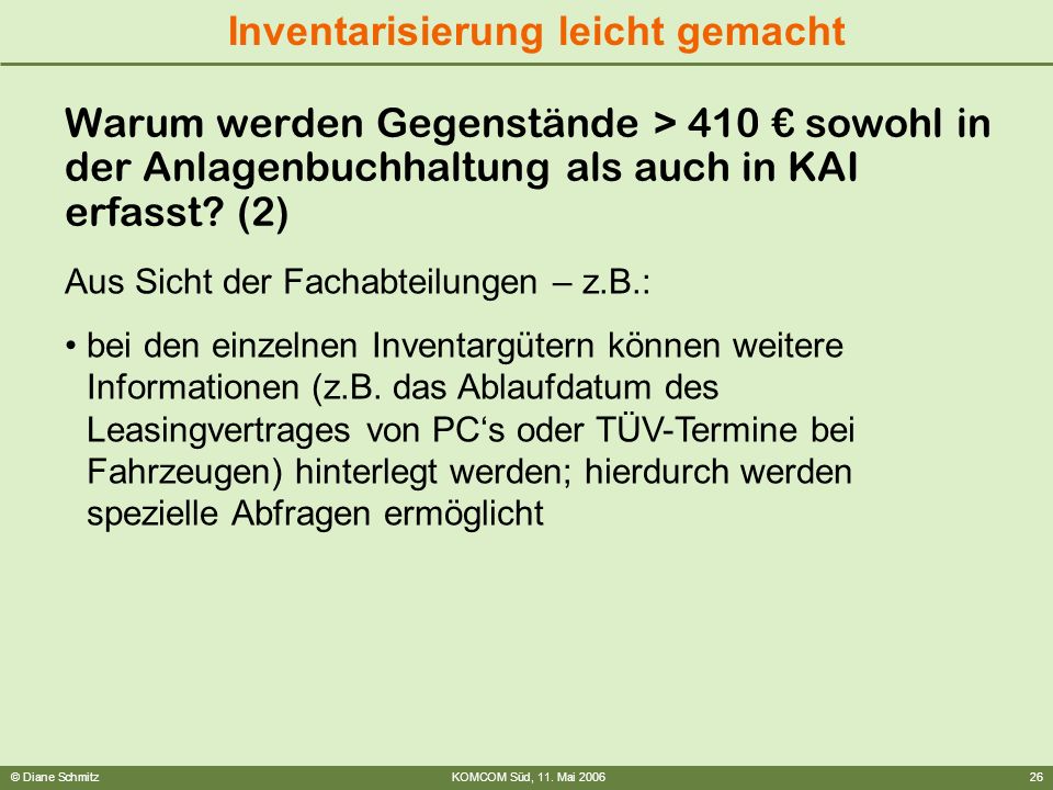 Warum werden Gegenstände > 410 € sowohl in der Anlagenbuchhaltung als auch in KAI erfasst (2)