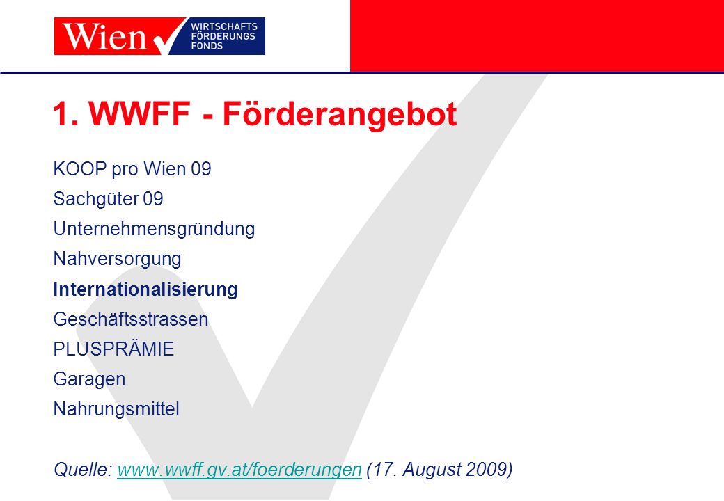 1. WWFF - Förderangebot KOOP pro Wien 09 Sachgüter 09
