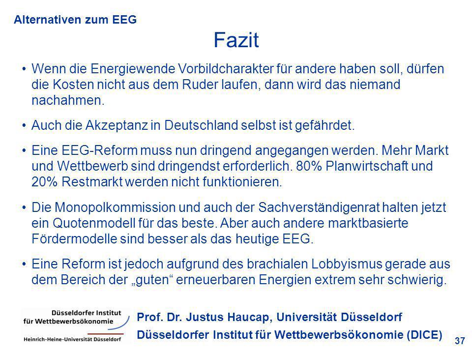 Fazit Wenn die Energiewende Vorbildcharakter für andere haben soll, dürfen die Kosten nicht aus dem Ruder laufen, dann wird das niemand nachahmen.