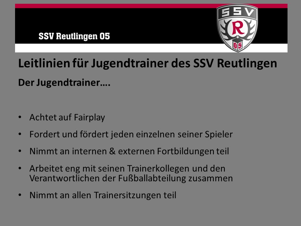Leitlinien für Jugendtrainer des SSV Reutlingen