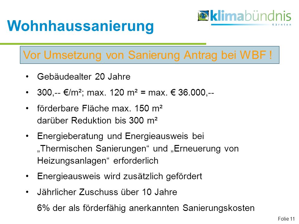 Wohnhaussanierung Vor Umsetzung von Sanierung Antrag bei WBF !