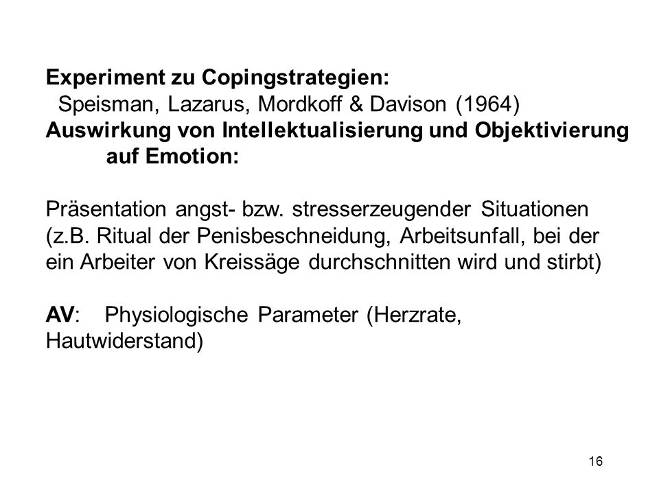 Experiment zu Copingstrategien: Speisman, Lazarus, Mordkoff & Davison (1964)