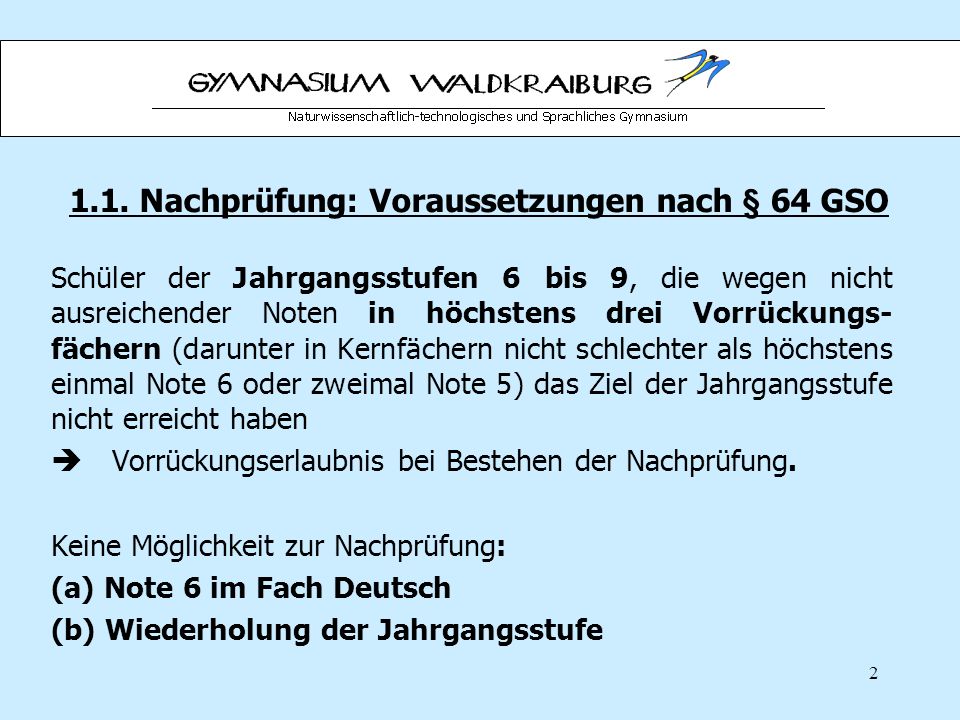 1.1. Nachprüfung: Voraussetzungen nach § 64 GSO