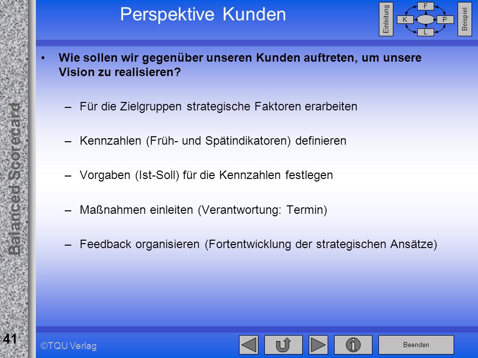 Perspektive Kunden Wie sollen wir gegenüber unseren Kunden auftreten, um unsere Vision zu realisieren