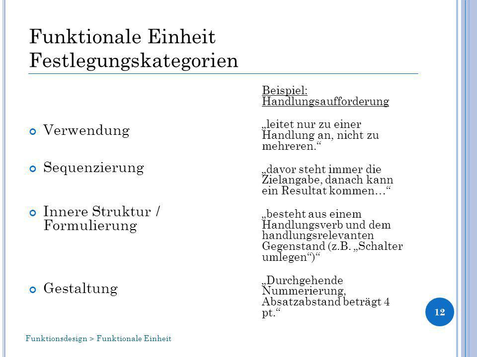 Funktionale Einheit Festlegungskategorien