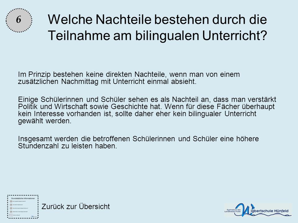 6 Welche Nachteile bestehen durch die Teilnahme am bilingualen Unterricht