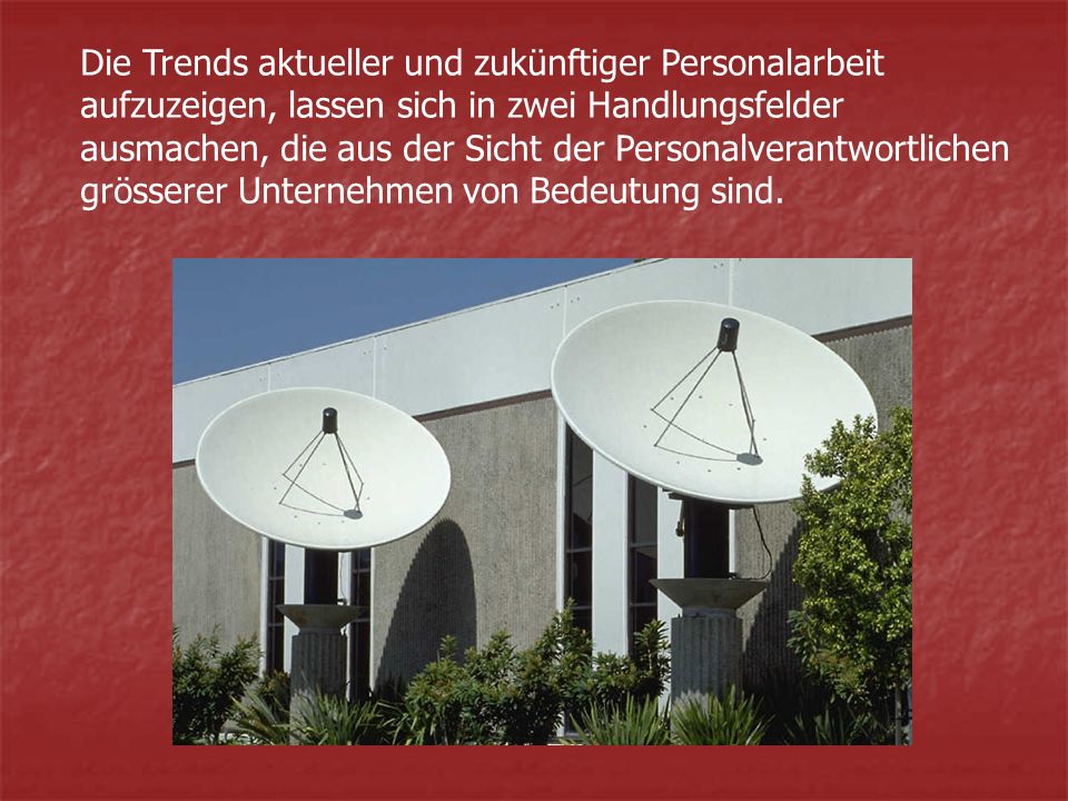 Die Trends aktueller und zukünftiger Personalarbeit aufzuzeigen, lassen sich in zwei Handlungsfelder ausmachen, die aus der Sicht der Personalverantwortlichen grösserer Unternehmen von Bedeutung sind.