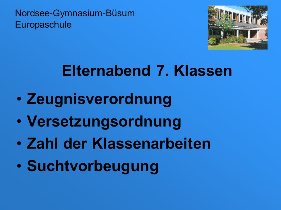 Zahl der Klassenarbeiten Suchtvorbeugung