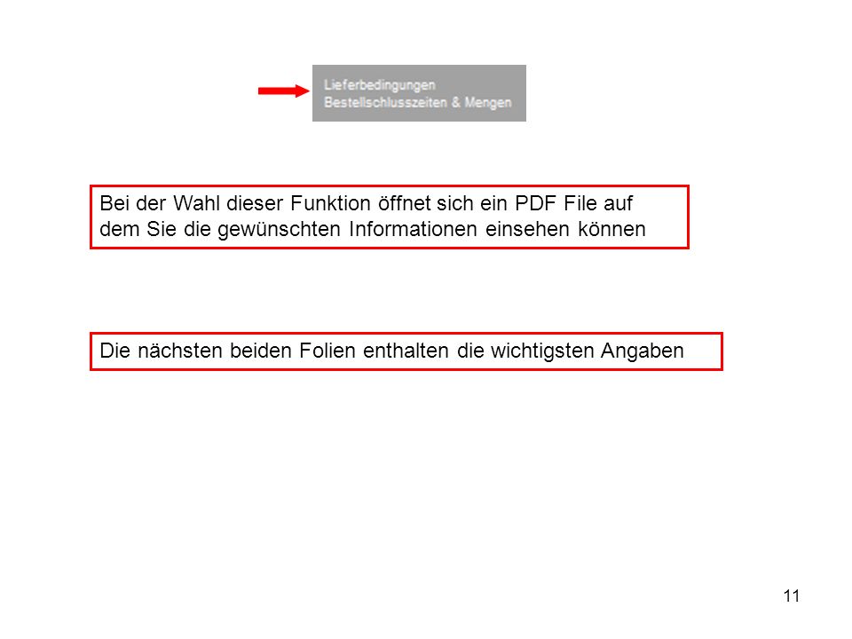 Bei der Wahl dieser Funktion öffnet sich ein PDF File auf dem Sie die gewünschten Informationen einsehen können