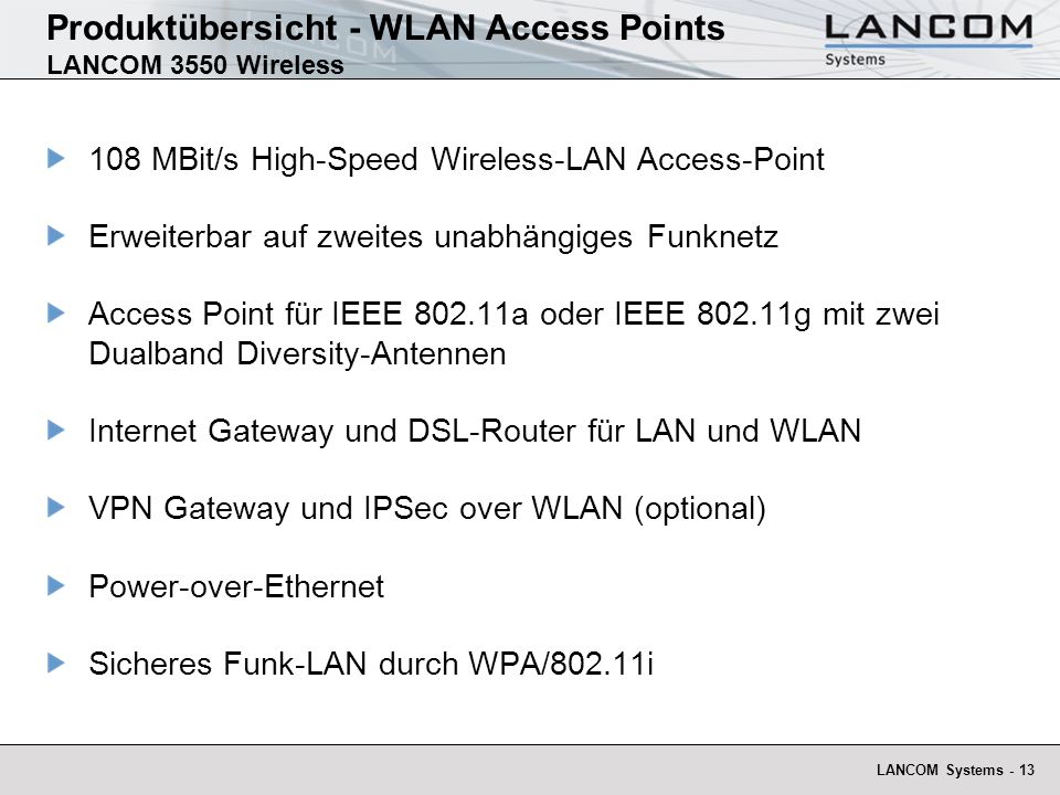 Produktübersicht - WLAN Access Points LANCOM 3550 Wireless