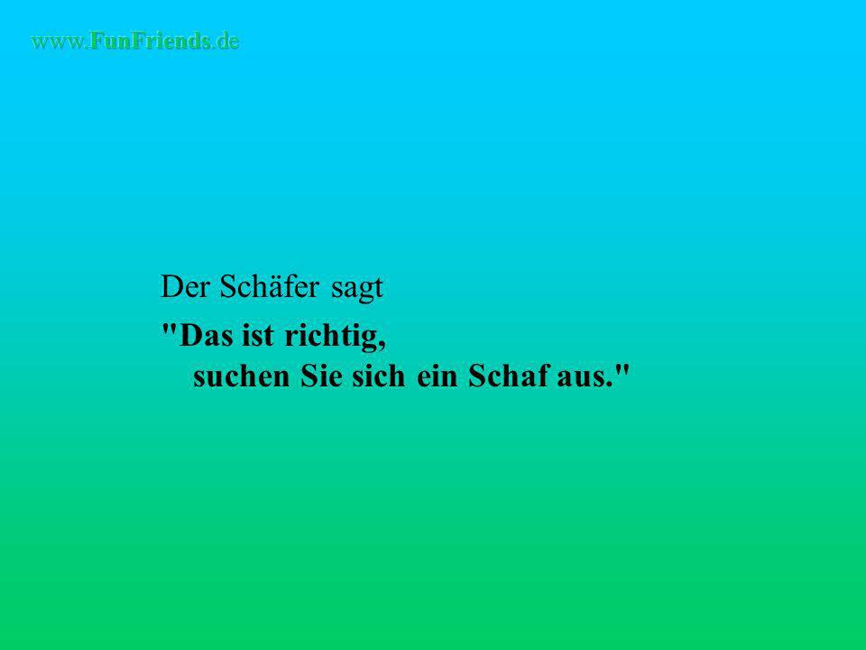 Der Schäfer sagt Das ist richtig, suchen Sie sich ein Schaf aus.