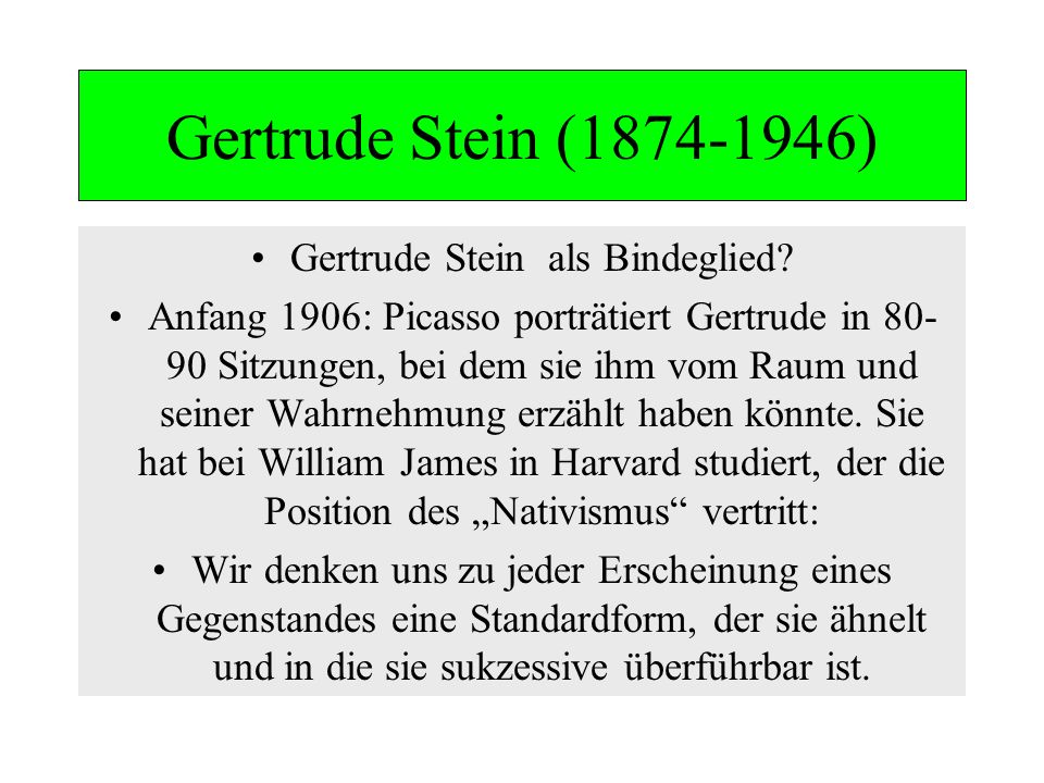 Gertrude Stein als Bindeglied