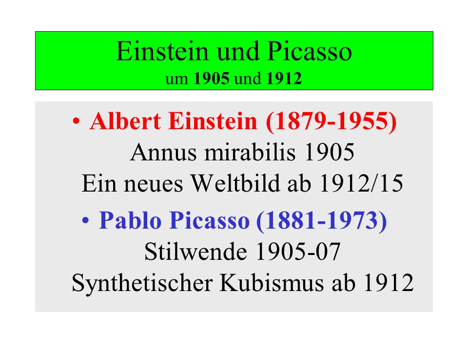 Einstein und Picasso um 1905 und 1912