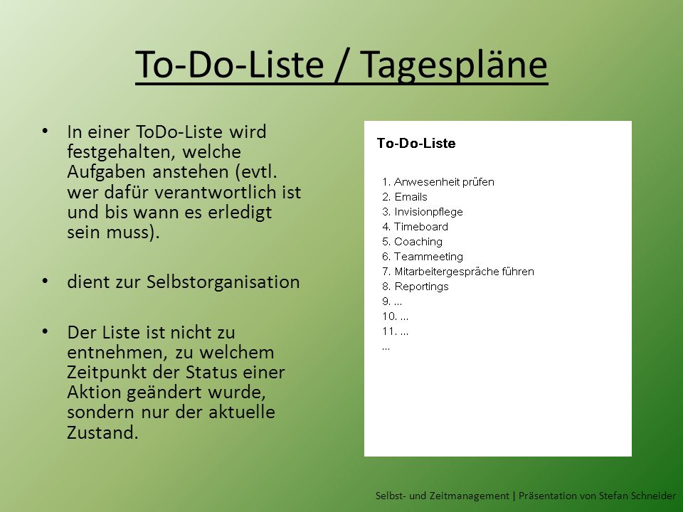 To-Do-Liste / Tagespläne