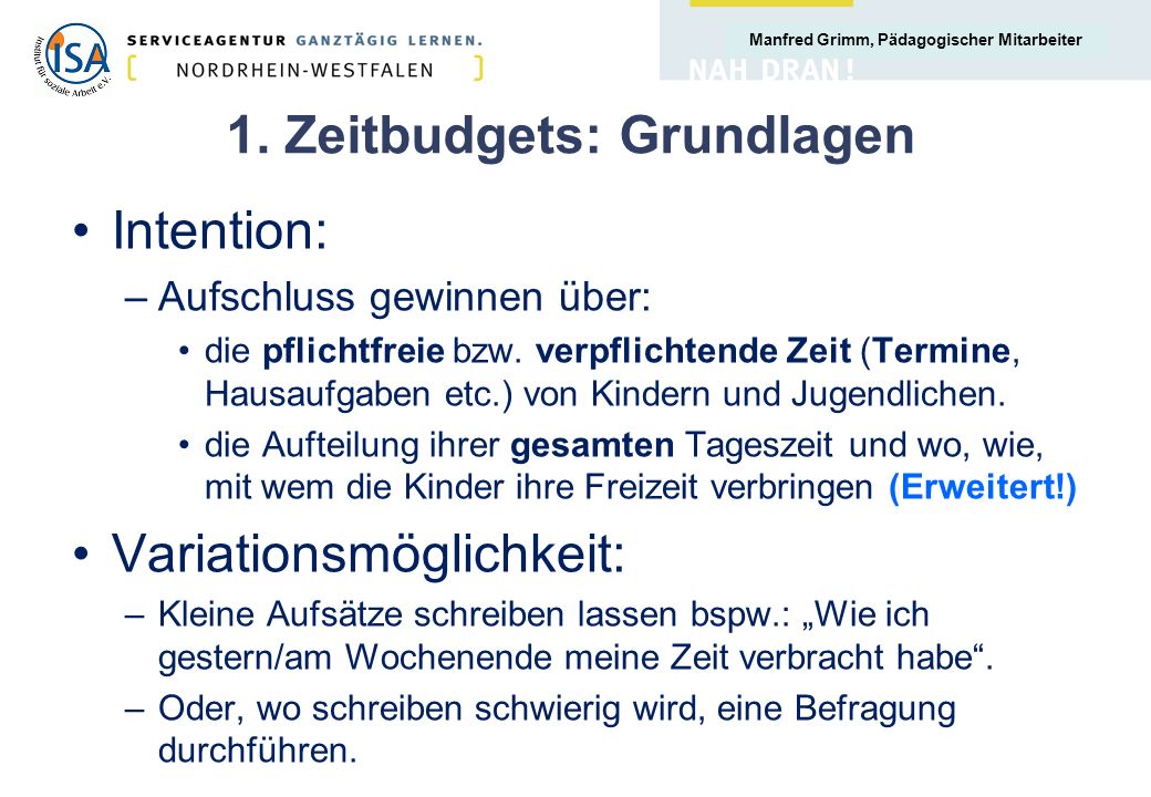 1. Zeitbudgets: Grundlagen