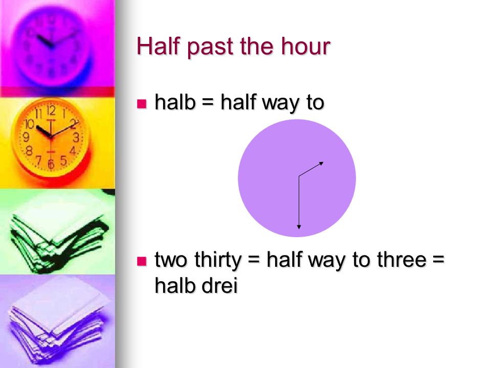Half past the hour halb = half way to