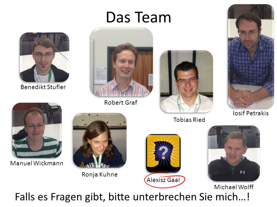 Das Team Falls es Fragen gibt, bitte unterbrechen Sie mich…!