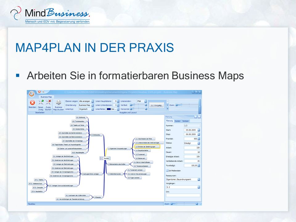 Map4Plan in der Praxis Arbeiten Sie in formatierbaren Business Maps