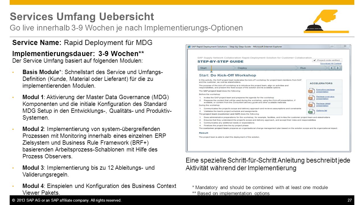 Services Umfang Uebersicht Go live innerhalb 3-9 Wochen je nach Implementierungs-Optionen