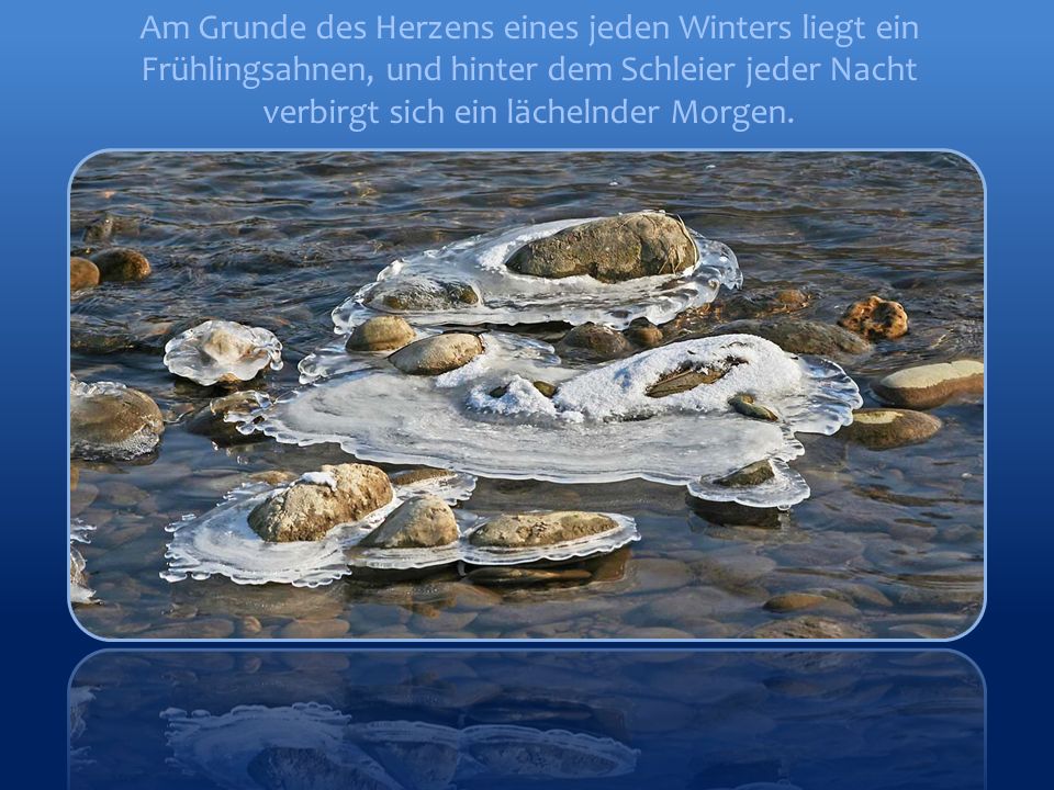 Am Grunde des Herzens eines jeden Winters liegt ein Frühlingsahnen, und hinter dem Schleier jeder Nacht verbirgt sich ein lächelnder Morgen.
