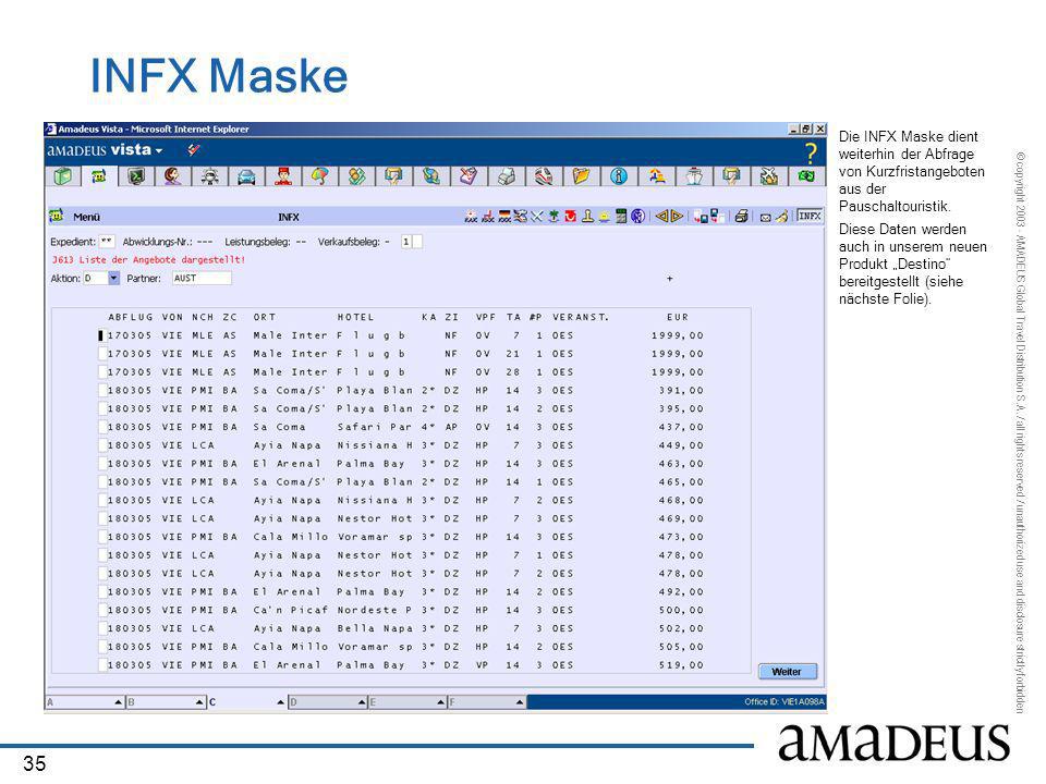 INFX Maske Die INFX Maske dient weiterhin der Abfrage von Kurzfristangeboten aus der Pauschaltouristik.
