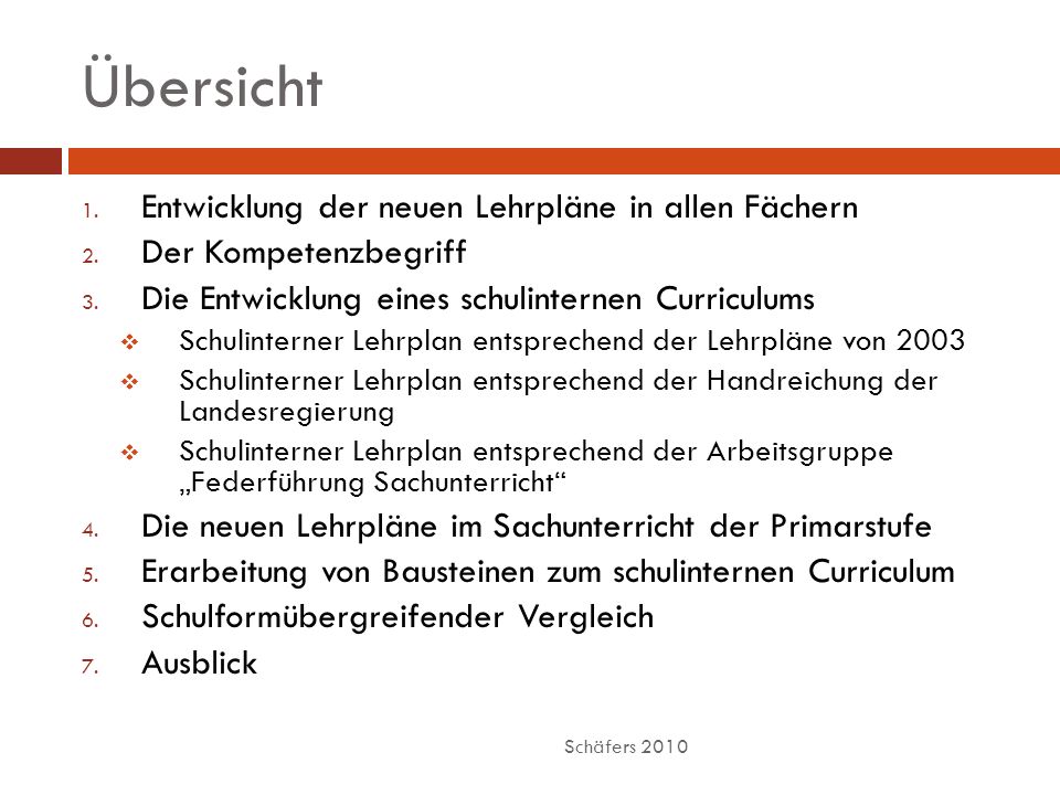 Übersicht Entwicklung der neuen Lehrpläne in allen Fächern