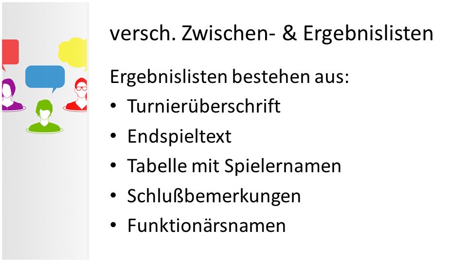 versch. Zwischen- & Ergebnislisten