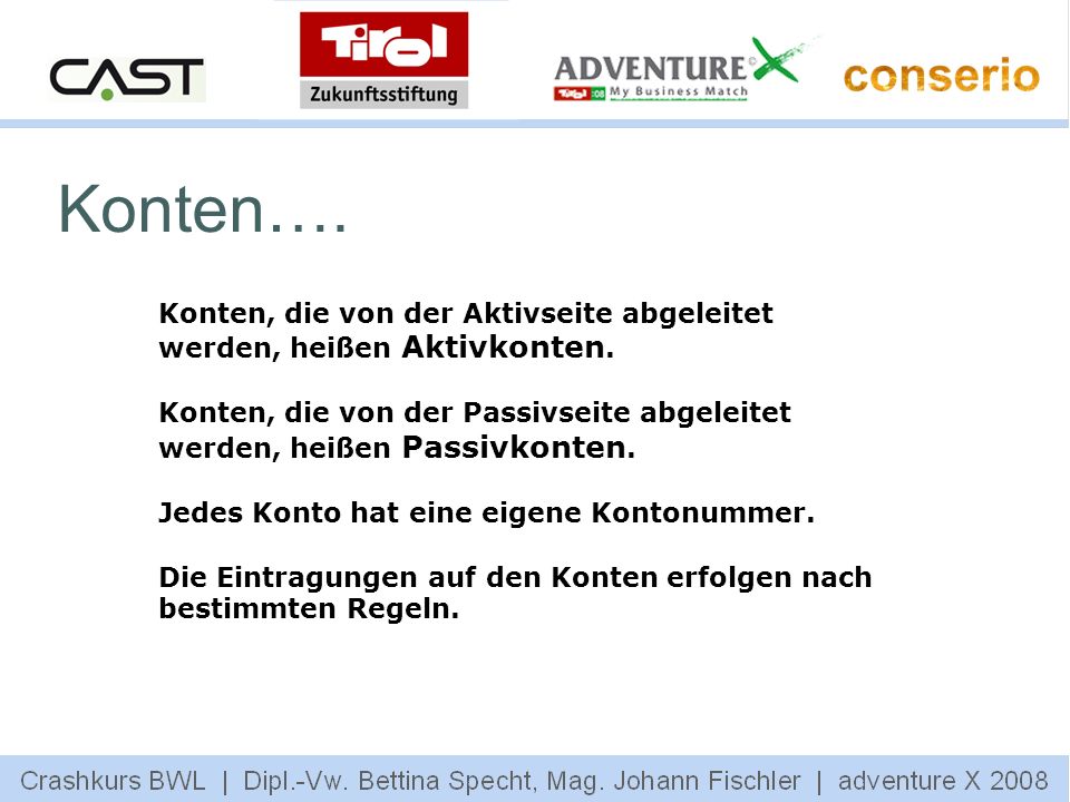 Konten…. Konten, die von der Aktivseite abgeleitet werden, heißen Aktivkonten.