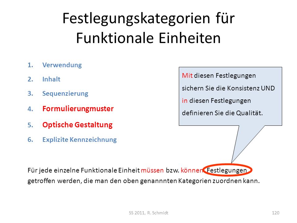 Festlegungskategorien für Funktionale Einheiten