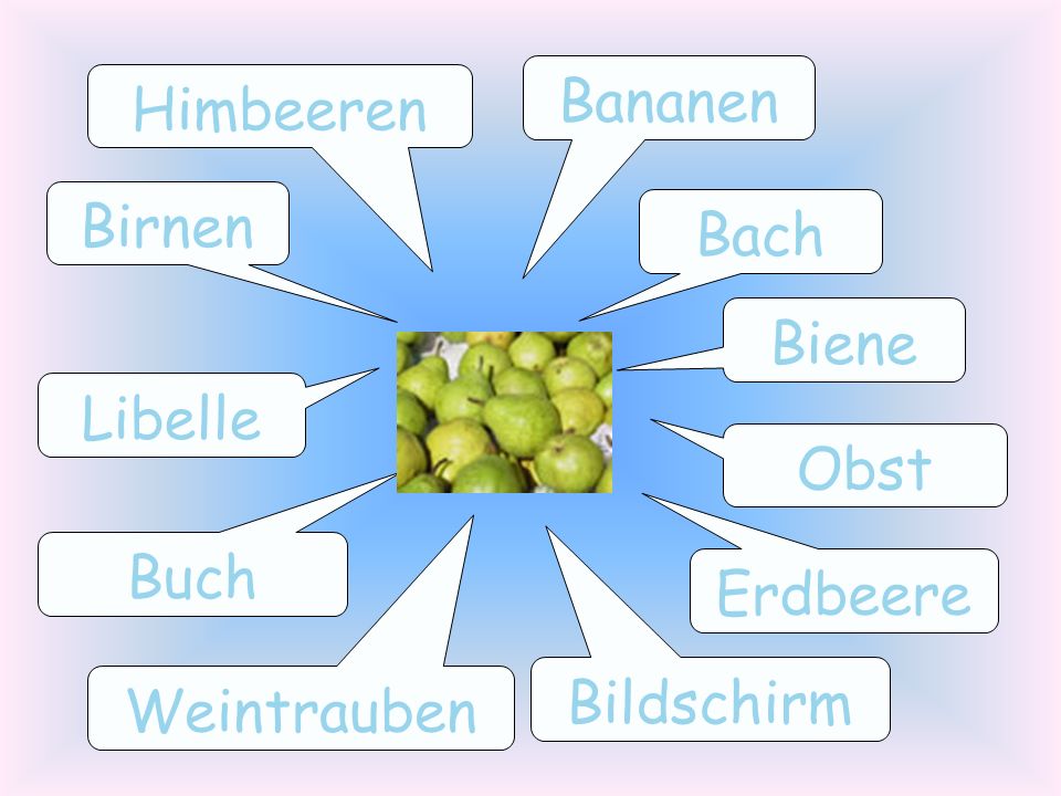 Bananen Himbeeren Birnen Bach Biene Libelle Obst Buch Erdbeere Bildschirm Weintrauben