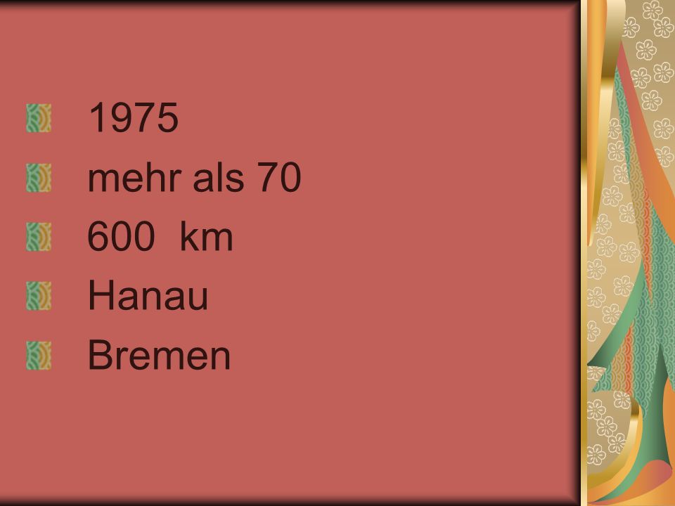 1975 mehr als km Hanau Bremen