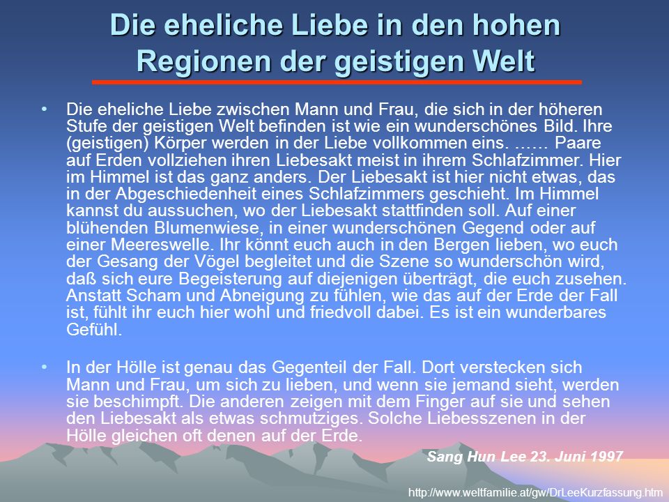 Die eheliche Liebe in den hohen Regionen der geistigen Welt