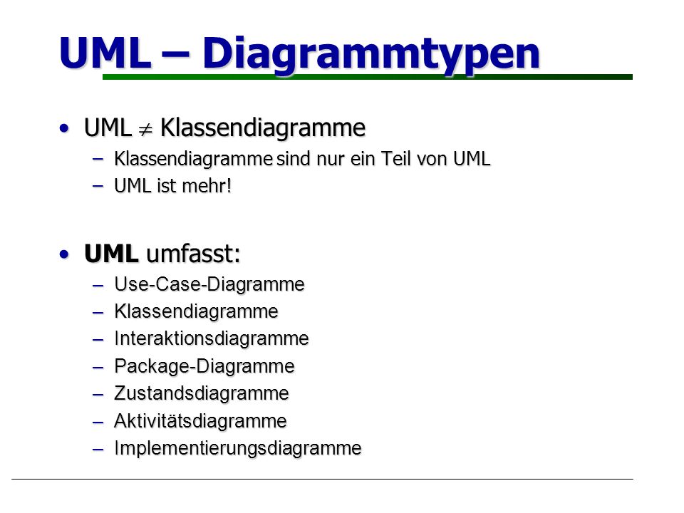 UML – Diagrammtypen UML  Klassendiagramme UML umfasst: