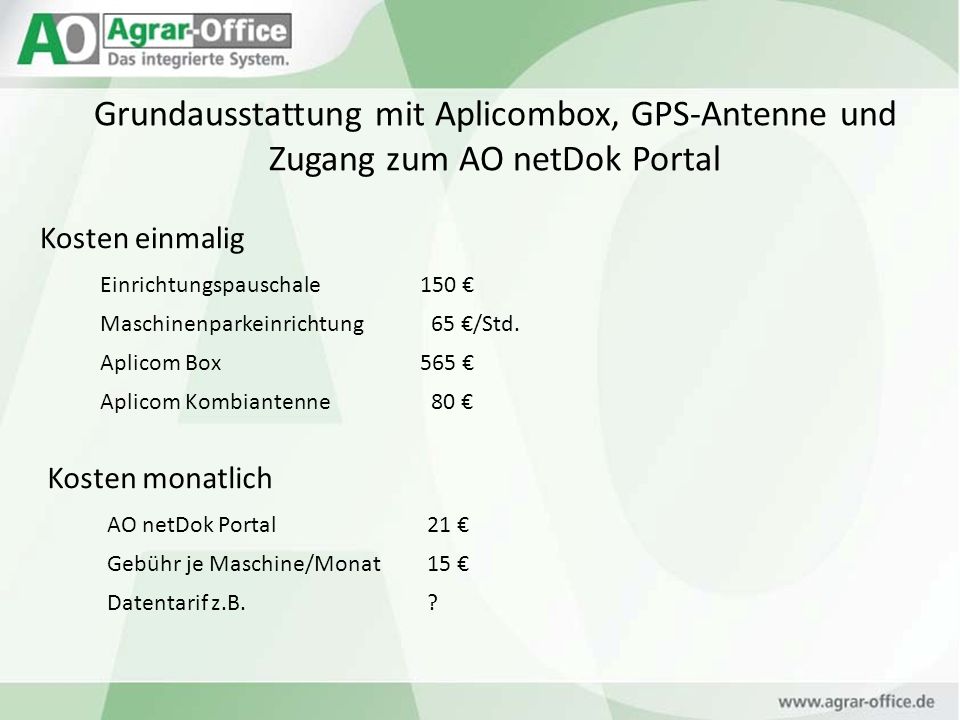 Grundausstattung mit Aplicombox, GPS-Antenne und Zugang zum AO netDok Portal