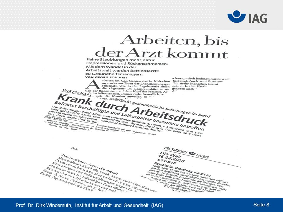 Prof. Dr. Dirk Windemuth, Institut für Arbeit und Gesundheit (IAG)