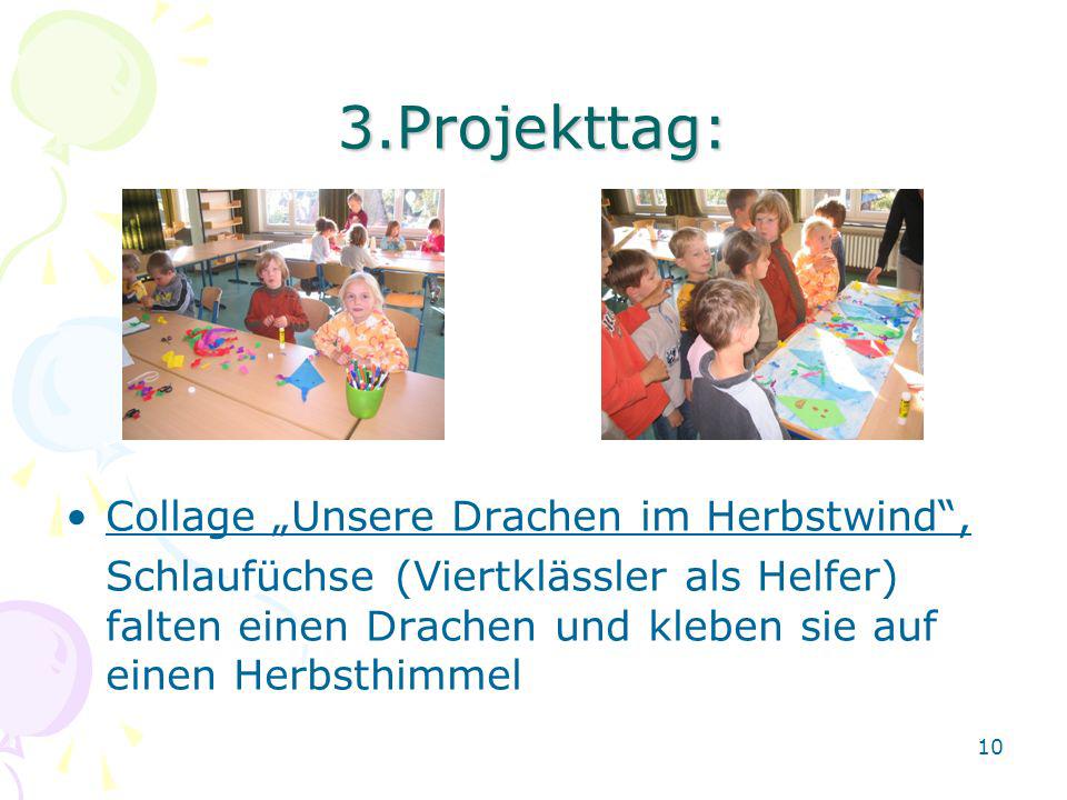 3.Projekttag: Collage „Unsere Drachen im Herbstwind ,