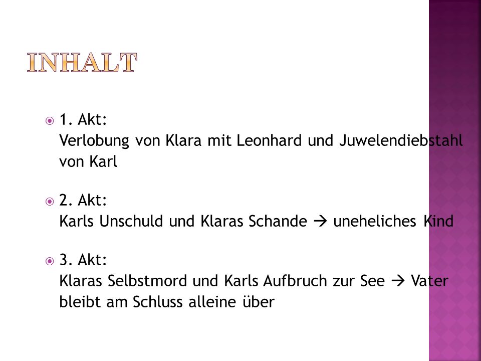 Inhalt 1. Akt: Verlobung von Klara mit Leonhard und Juwelendiebstahl von Karl.