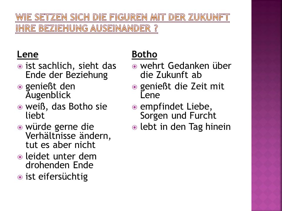 Wie setzen sich die Figuren mit der Zukunft ihre Beziehung auseinander