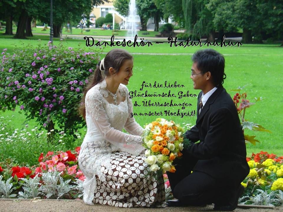 Dankeschön – Hatur nuhun für die lieben Glückwünsche, Gaben & Überraschungen zu unserer Hochzeit!