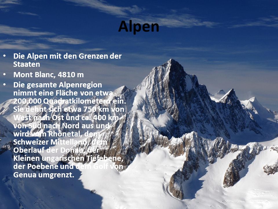 Alpen Die Alpen mit den Grenzen der Staaten Mont Blanc, 4810 m