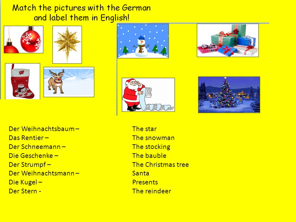 Der Weihnachtsbaum – Das Rentier – Der Schneemann – Die Geschenke – Der Strumpf – Der Weihnachtsmann –