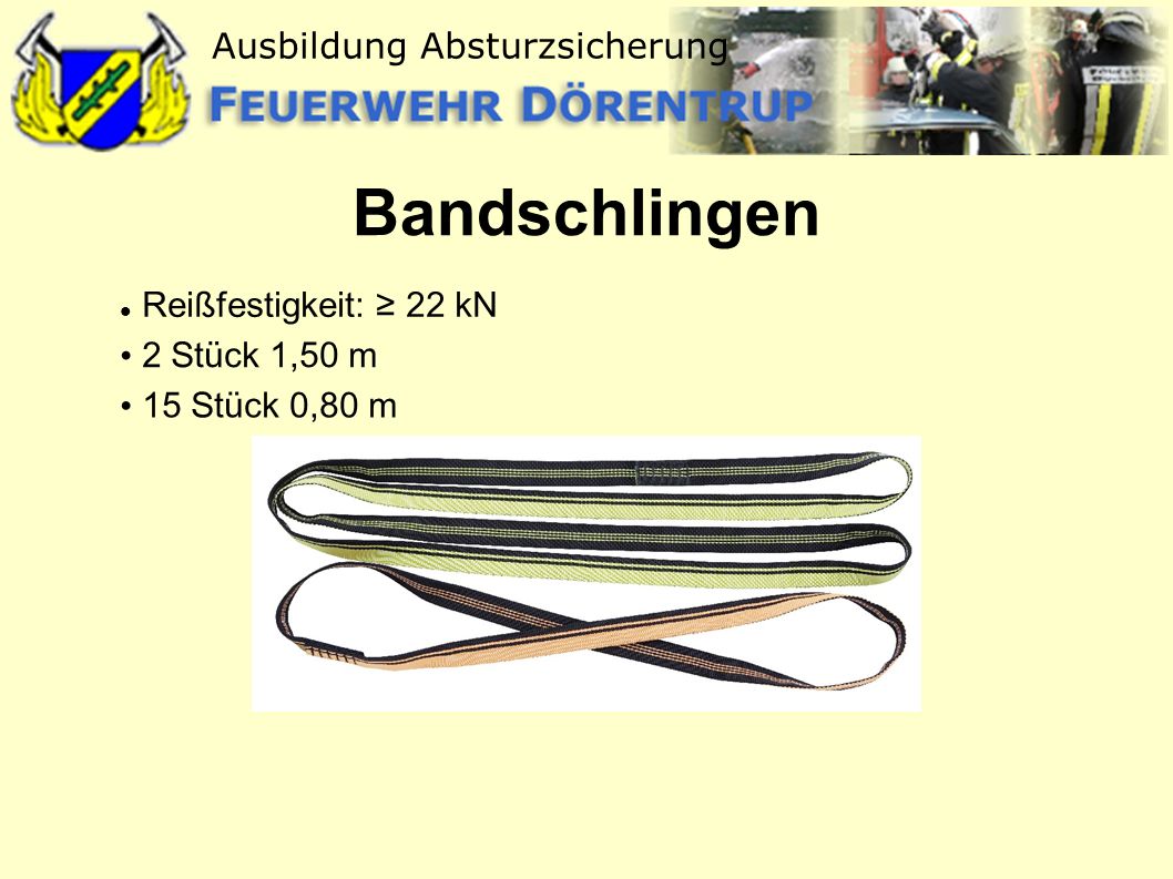 Bandschlingen Reißfestigkeit: ≥ 22 kN 2 Stück 1,50 m 15 Stück 0,80 m