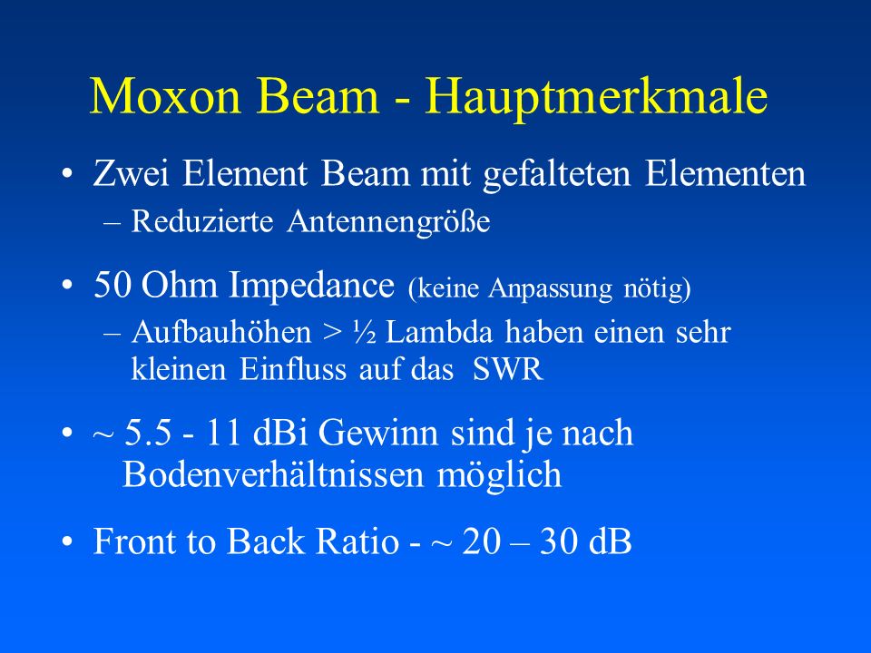 Moxon Beam - Hauptmerkmale